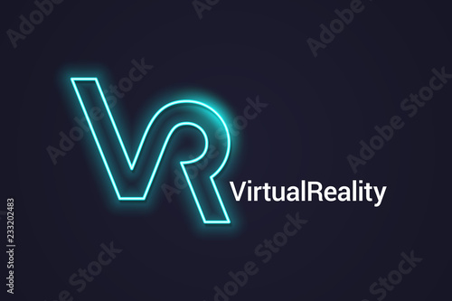 VR neon logo. Virtual Reality neon banner on dark background