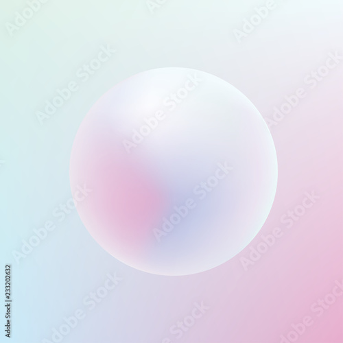 Soft pastel colored gradient sphere floating on a Holographic pink and blue background