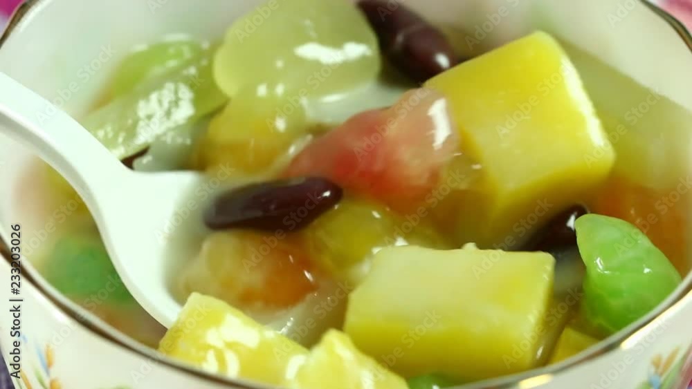Thai mixed dessert in coconut milk, Thai famous dessert
Thai mixed dessert in coconut milk, Thai famous dessert