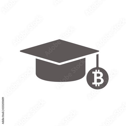 Образование по обороту, покупке, продажи, заработку криптовалюты биткоин. Векторный значок. Белый фон.