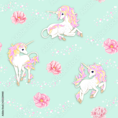 Seamless pattern, background with unicorn