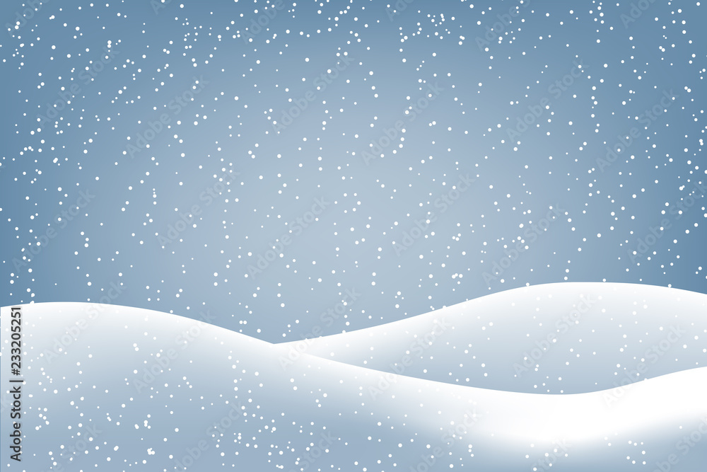 Winter background with falling snow and ground covered with snow