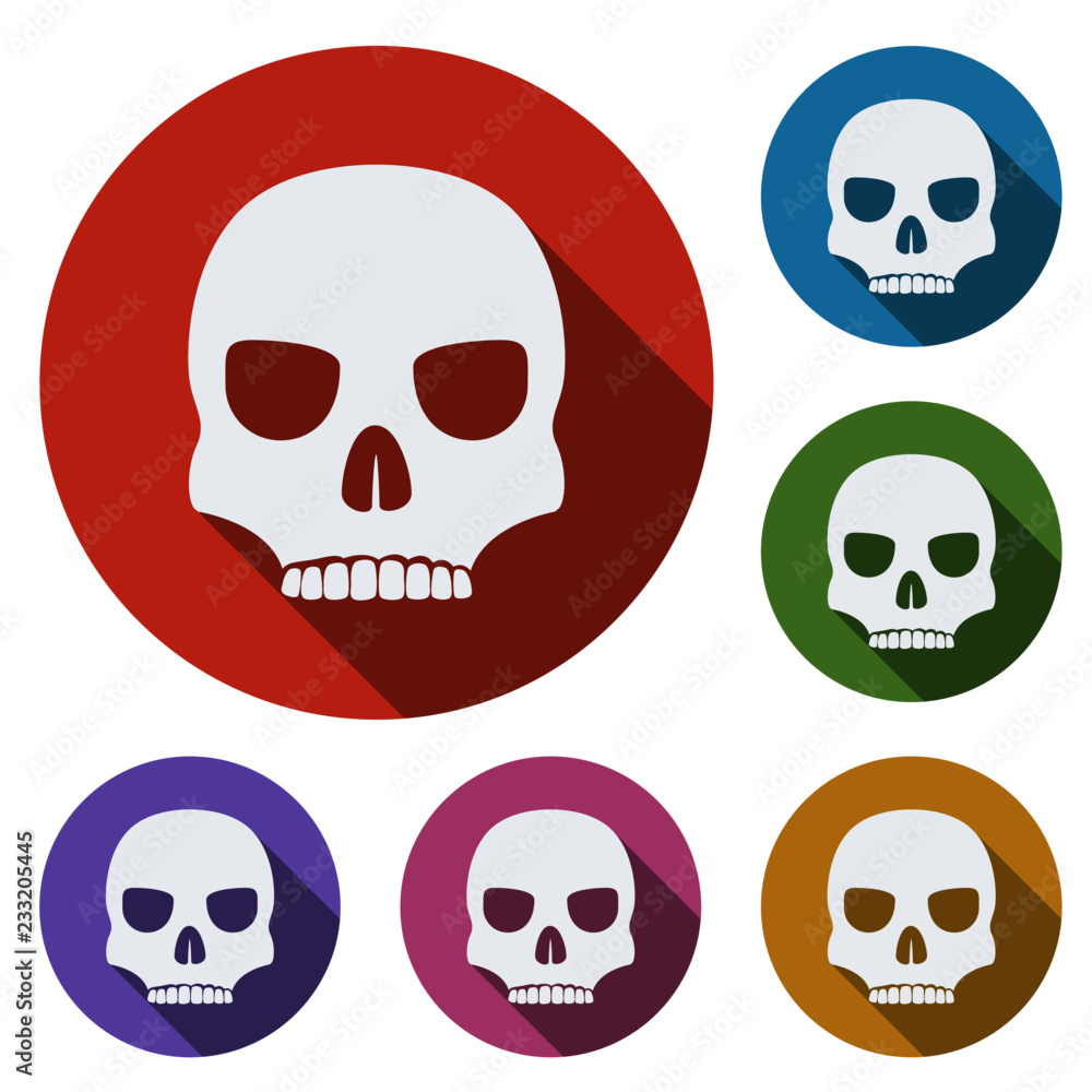 white skulls in flat style with shadow white skulls in flat style with shadow