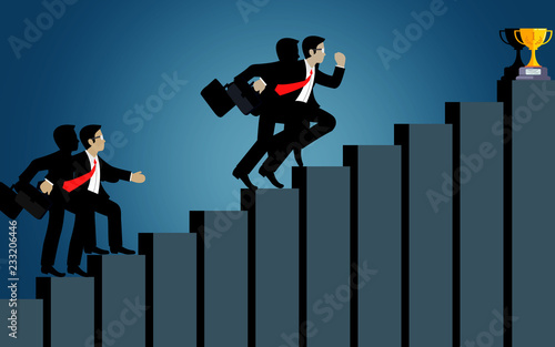Businessmen compete go to up the bar graph to the goal. destination, victory  to success concept with idea. leadership concept. ladder to success business. cartoon vector illustration