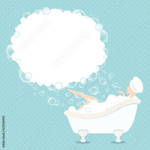 Woman In Bathtub Soap Bubbles Dots
