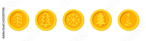 Cryptocurrency coins of Santa Claus Christmas winter new year holiday golden set