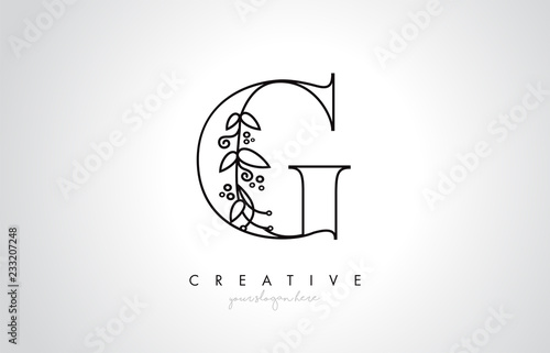 G Letter Logo With Organic Monogram Plant Leafs Detail and Circle Design