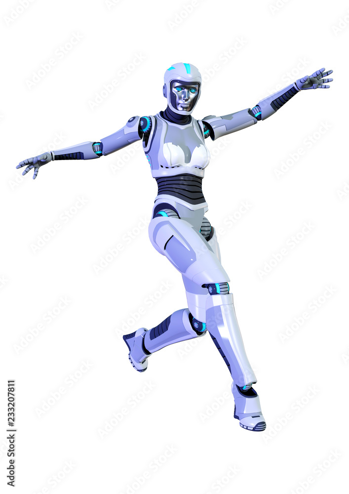 Naklejka premium 3D Rendering Female Robot on White