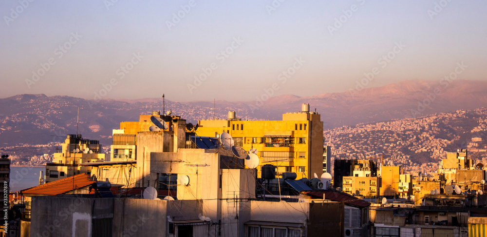 Fototapeta premium Beautiful view of the city of Beirut and the mountains around. Beirut, Lebanon.