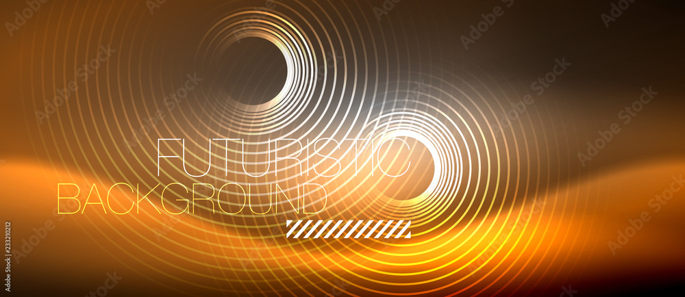 Neon circles abstract background, shiny lines Neon circles abstract background, shiny lines