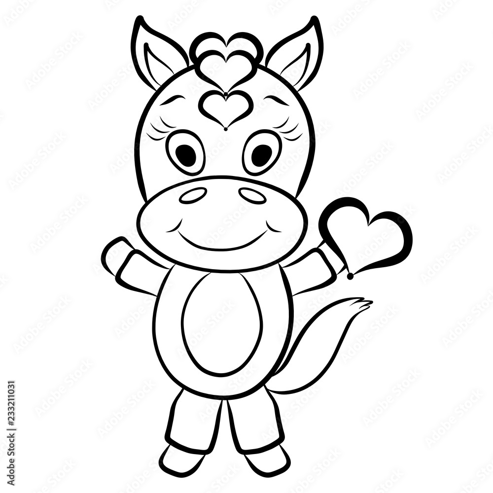 Fototapeta premium Merry horse or pony with a heart in his hand