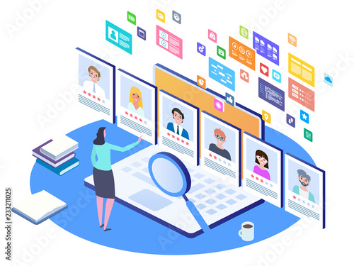 Job interview, recruitment agency. Isometric hiring and recruitment concept.