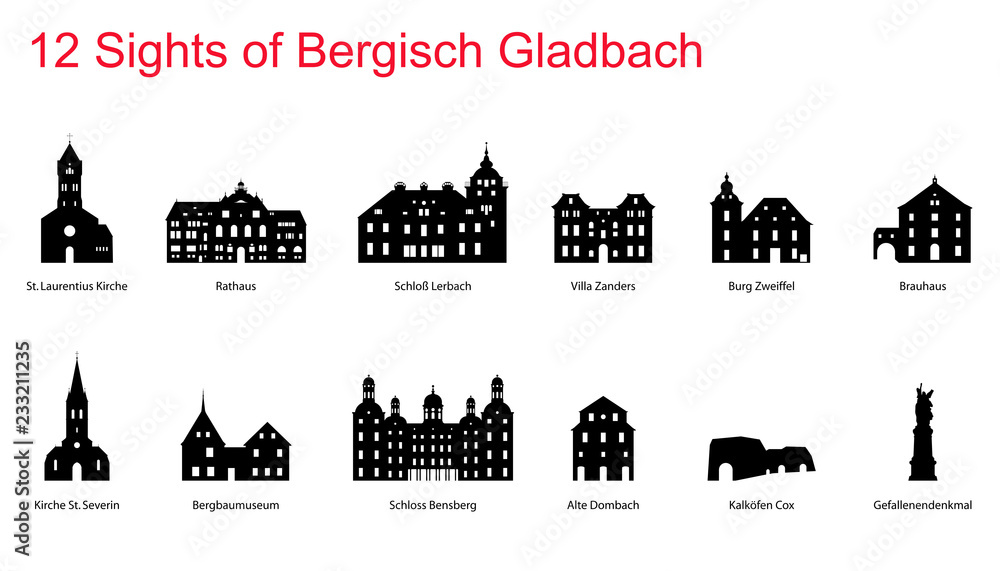 Naklejka premium 12 Sights of Bergisch Gladbach
