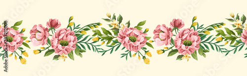 Floral seamless border with peonies and sweet peas