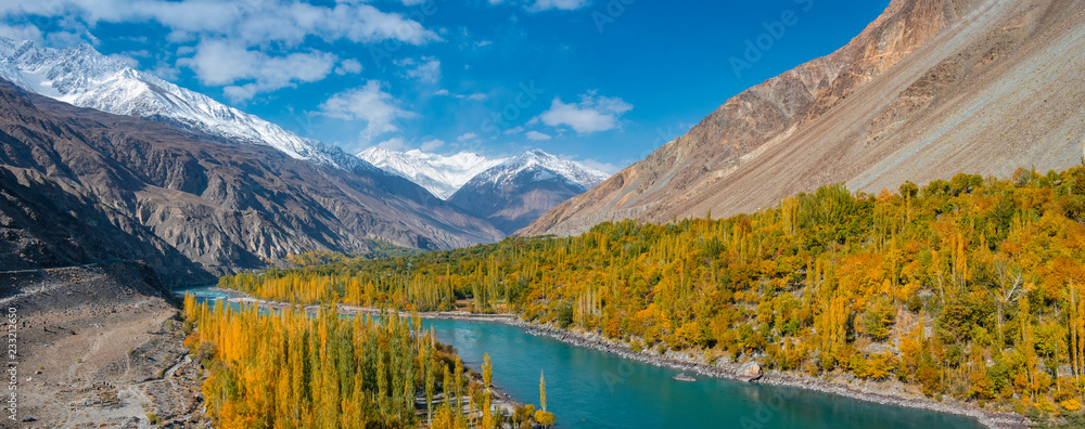Autumn at Ghizer Valley. Northern Area Pakistan - obrazy, fototapety, plakaty 