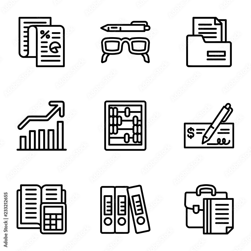 Finance icon set. Outline set of 9 finance vector icons for web design isolated on white background Finance icon set. Outline set of 9 finance vector icons for web design isolated on white background