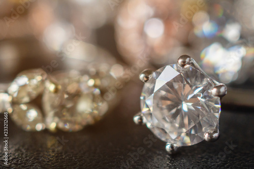 Jewelry diamond rings set on black background close up