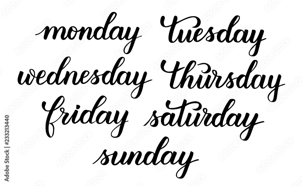 days of the week brush calligraphy days of the week brush calligraphy