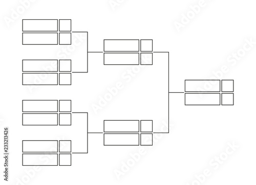 Vector championship single elimination tournament bracket or tree diagram in lines isolated on a white background. Fields for 8 players or teams. It is suitable for all kinds of sports.