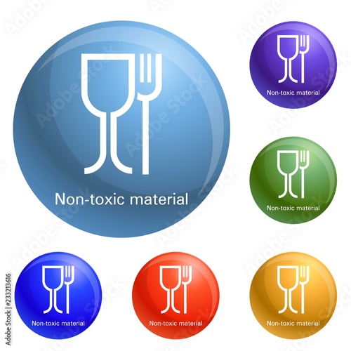 Non toxic plastic material icons set vector 6 color isolated on white background
