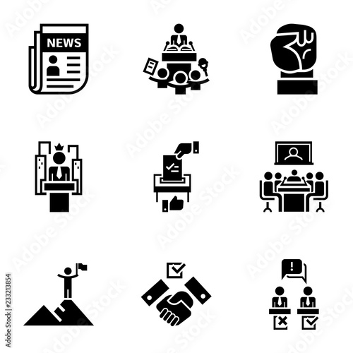 Political news icon set. Simple set of 9 political news vector icons for web design isolated on white background
