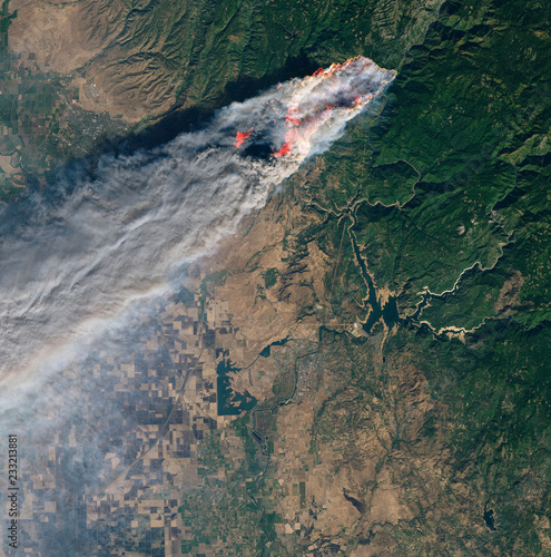 Satellite view of the wildfires in Paradise, California.Elements of this image furnished by NASA.