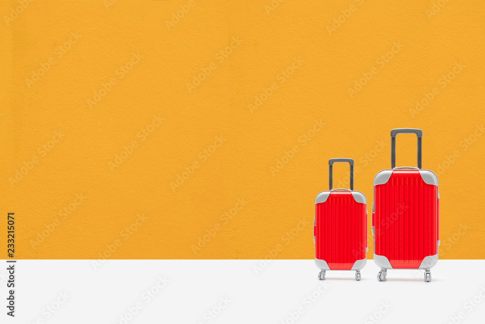 Let's go travel concept. red suitcase with copy space. Let's go travel concept. red suitcase with copy space.
