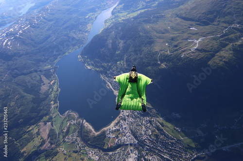 Wingsuit skydiving over Norway