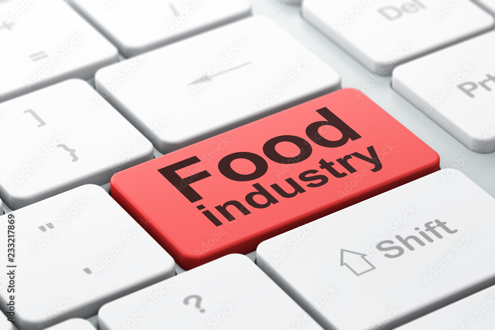 Manufacuring concept: computer keyboard with word Food Industry, selected focus on enter button background, 3D rendering Manufacuring concept: computer keyboard with word Food Industry, selected focus on enter button background, 3D rendering