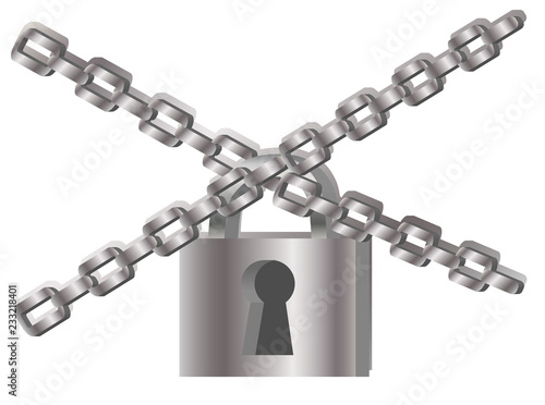 The gray metal chain and padlock, handcuffed card, illustration
