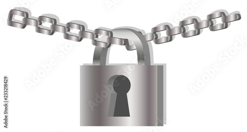 The gray metal chain and padlock, handcuffed card, illustration