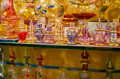 Egyptian glass perfume bottles, Cairo, Egypt photo