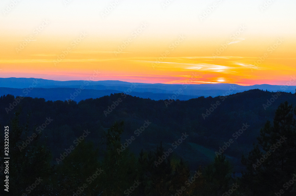 Bieszczady mountains at sunset.