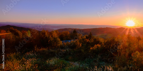 Bieszczady mountains at sunset.