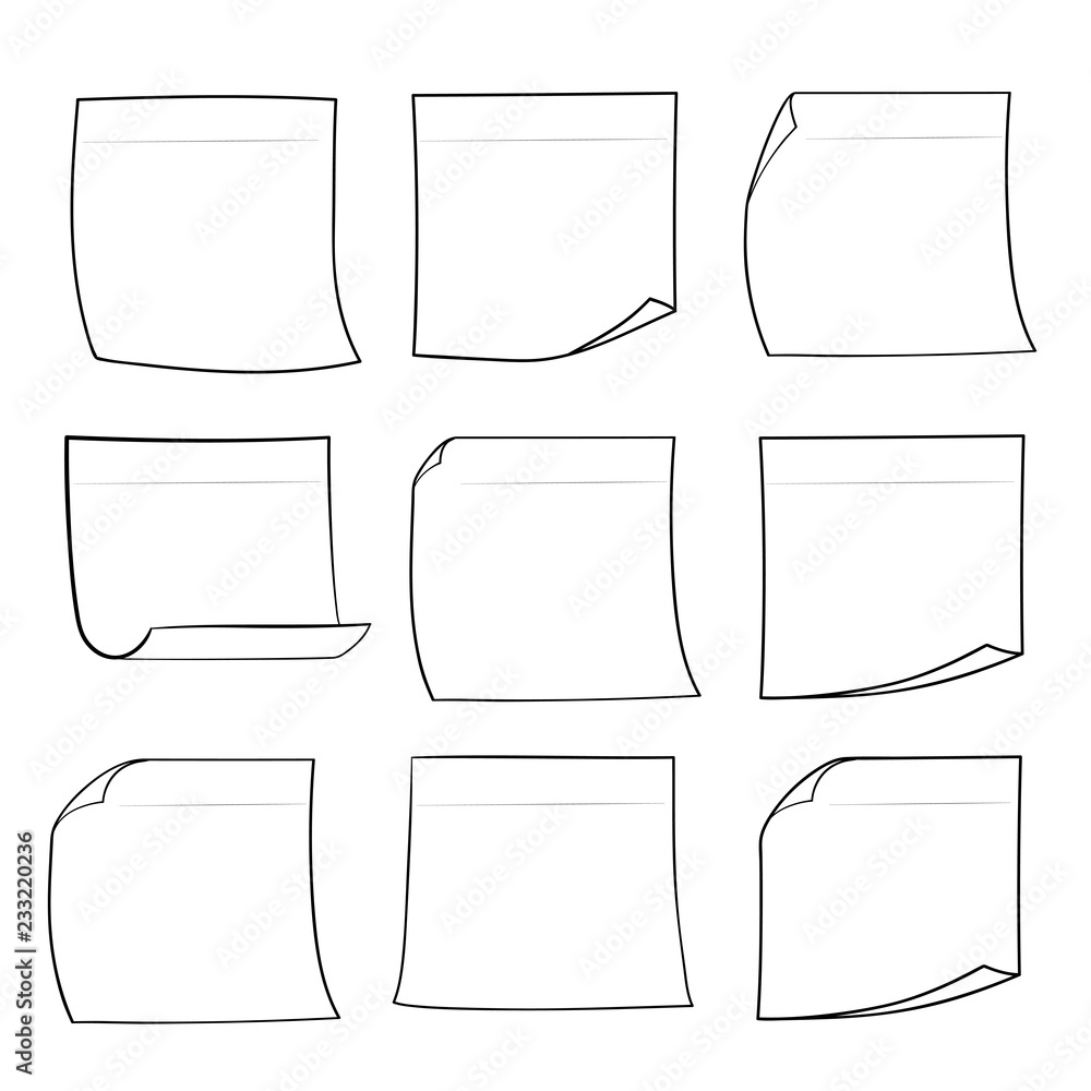 Collection of various note papers. Hand drawn doodle notepaper for ...