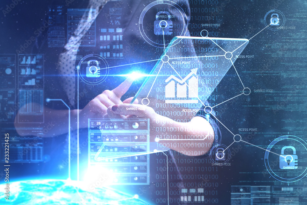 The concept of business, technology, the Internet and the network. A young entrepreneur working on a virtual screen of the future and sees the inscription: