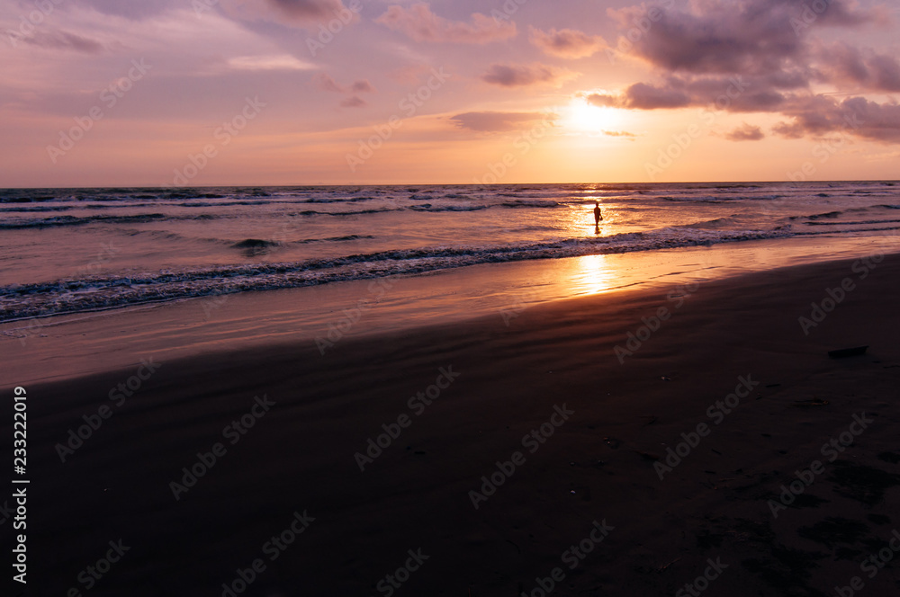 The beach at sunset