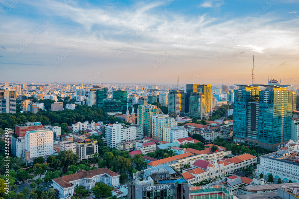 aerial view in ho chi Minh city in the morning