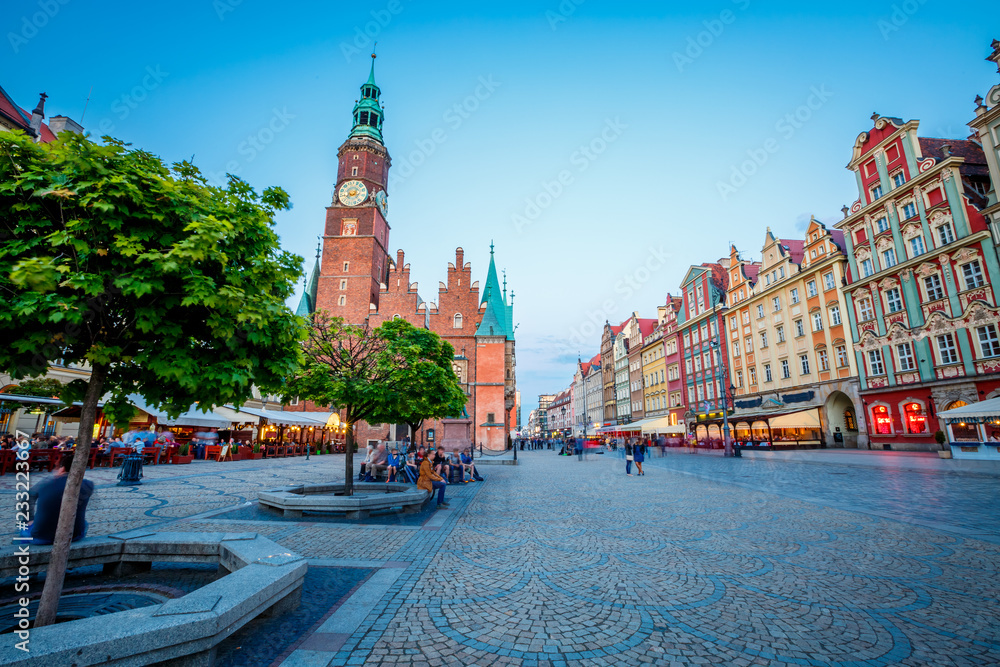 Naklejka premium Location place Wroclaw Market Square, Poland.