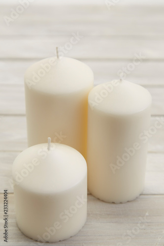 Candles placed on wooden