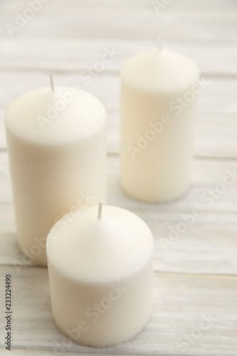 Candles placed on wooden