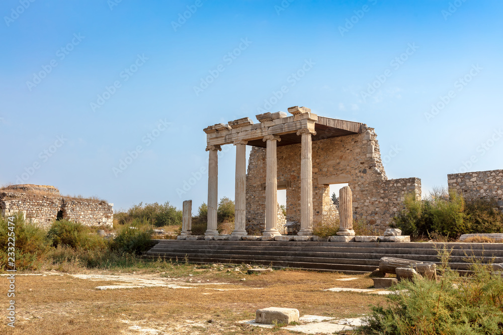 Ruins of the ancient helenistic city of Miletus located near the modern village of Balat in Aydn Province, Turkey. The Ionic Stoa. Ruins of the ancient helenistic city of Miletus located near the modern village of Balat in Aydn Province, Turkey. The Ionic Stoa.
