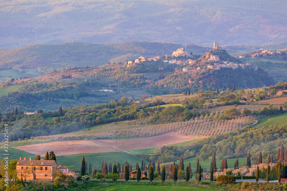 Landscape view at sunrise in Tuscany, Italy