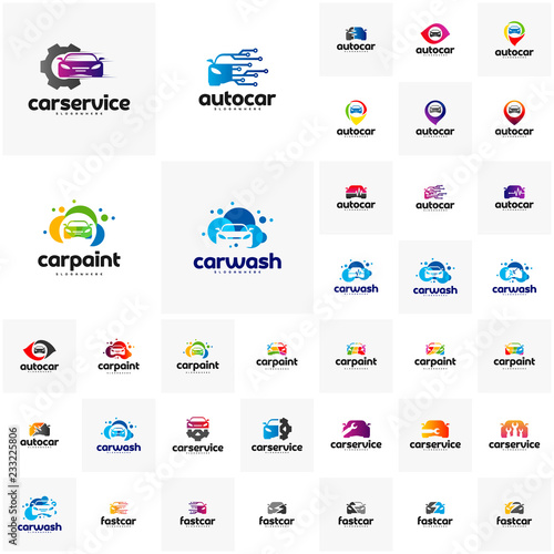 Collection of Car logo design template. Point, Repair, tech, wash, paint, fast