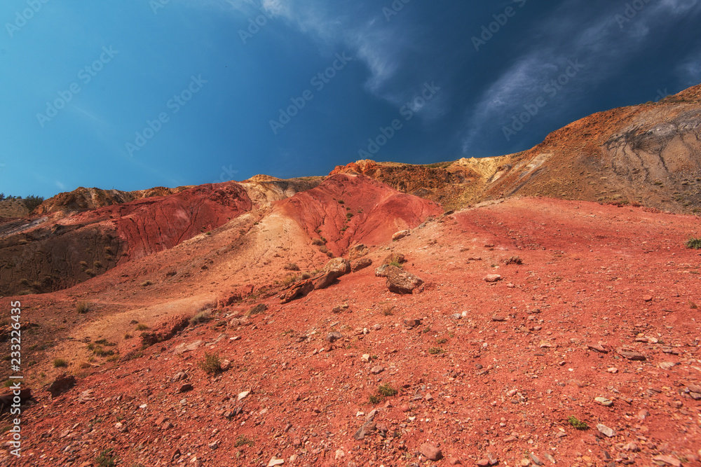 Valley of Mars landscapes in the Altai Mountains, Kyzyl Chin, Siberia, Russia Valley of Mars landscapes in the Altai Mountains, Kyzyl Chin, Siberia, Russia