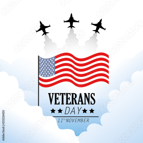 veterans day with flag and military airplane