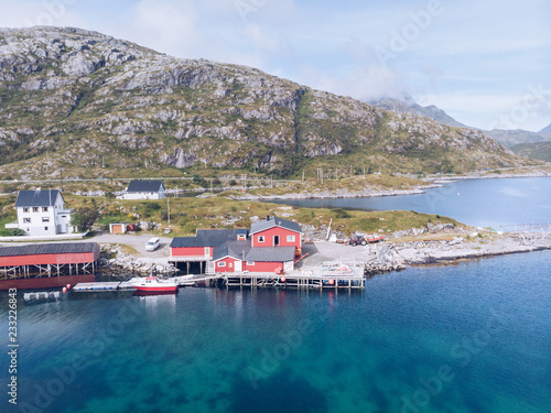 Dock on shoreline of picturesque island