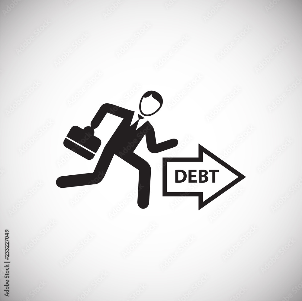 Businessman runs to debts on white background icon Businessman runs to debts on white background icon