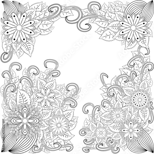 Abstract hand drawn zentangle style frame. Doodle art decorative border.