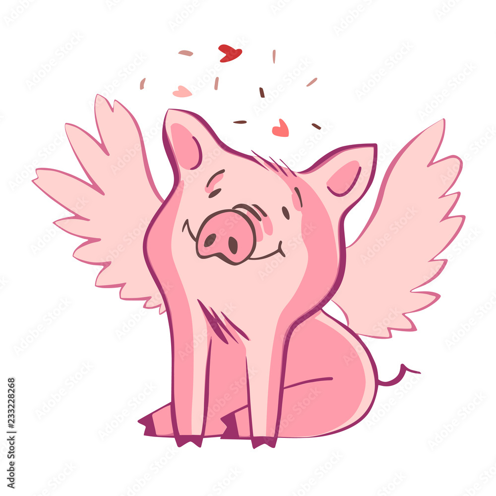 Funny pig. Isolated on white. Cute vector illustration. Symbol of the year in the Chinese calendar. Funny pig. Isolated on white. Cute vector illustration. Symbol of the year in the Chinese calendar.